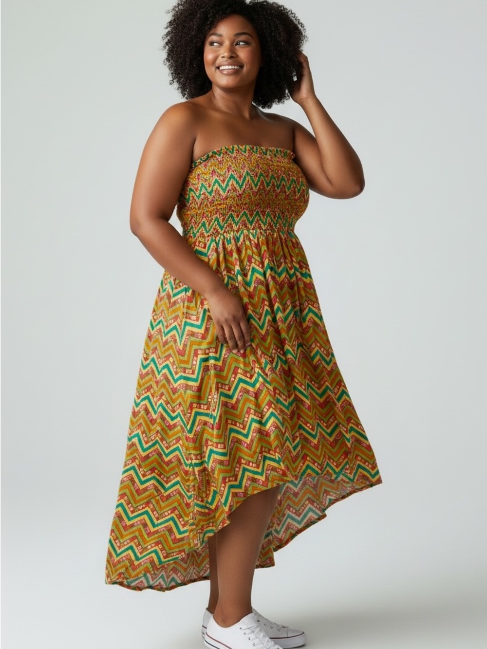 Hello Kitty Bright Chevron Strapless Maxi Dress